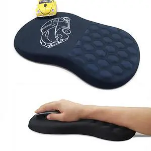Ergonomic Mouse Pad with Wrist Support and Memory Foam Massage Bulge,Slope Mousepad with Wrist Rest to Relieve Wrist Pain, Large 12x8 inch, Cute Car