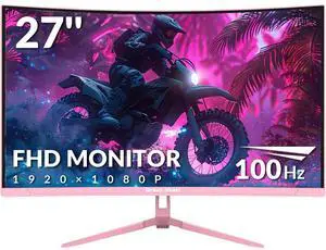 Great voell 27-Inch Curved Gaming Monitor - 100Hz, FHD (1920x1080), 1ms Response, 1500R VA Panel, AMD FreeSync, Low Blue Light & Flicker-Free, Eye Care, HDMI/DP, VESA 75x75mm - Pink