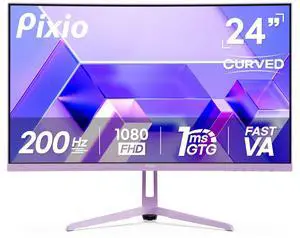 Pixio PXC248 Wave Purple 24 inch 200Hz Refresh Rate FHD 1080p Resolution 1500R Curve Fast VA Panel 1ms GTG Response Time Adaptive Sync HDR Curved Gaming Monitor