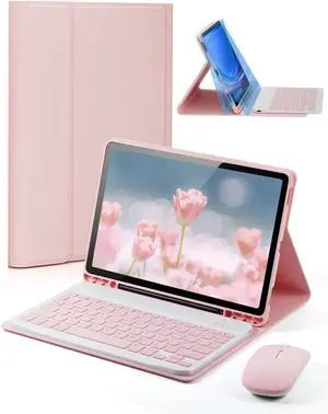 TUNKARMOR Case Keyboard for Samsung Galaxy Tab A7 2020 10.4-inch SM-T500 SM-T505 SM-T505N Built-in Pencil Holder with Mouse - Pink