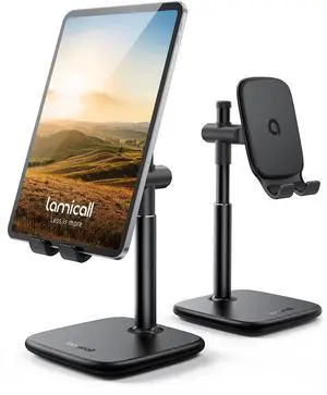 Lamicall Aluminium Tablet Stand, Desk IPad Holder - Height Adjustable Tablet Stand Mount for Desktop, with 1.5lb Heavy Base, for iPad Pro 12.9, Mini, Air, Kindle, Galaxy Tabs, 4-12.9" Devices, Black