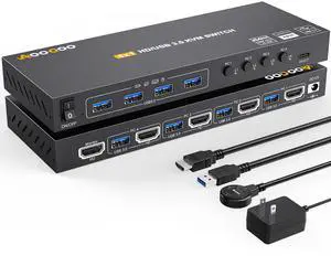 KVM Switch HDMI 4K@60Hz,KVM Switches for 4 Computers Share 1 Monitor and 4 USB3.0 Devices with Simulation EDID,Wired Remote and USB Cables, Power Adapter Included