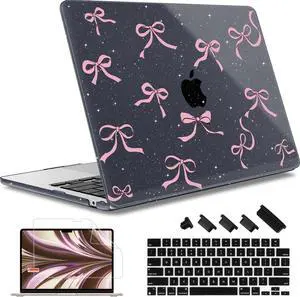 May Chen for M4 MacBook Air 15 inch Case A3241 A3114 M3 A2941 M2 2025 2024 2023 Release, Plastic Hard Shell for MacBook Air 15.3" with Retina Dispaly Fits Touch ID, Black Glitter Bow