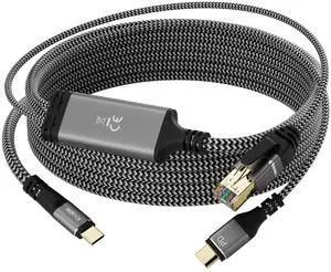 Ethernet to USB-C Cable, 10 FT, Type-C to RJ45, USB-C Male, 100W PD Fast Charging, Gigabit, for MacBook Surfing Internet