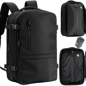 WISUGASO Vacuum Seal Travel Backpack 60L  Air Compression System, Water-Resistant Carry-On Backpack with TSA Lock, 17" Laptop Compartment, Vacuum Pump Included for Travel, Business - Black