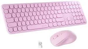 FCPLU x UBOTIE Wireless Keyboard and Mouse Combo with 110 Round Keycaps, Power Switch, and Scissor-Switch Typing Feel  Ideal for Office Use(Pink)
