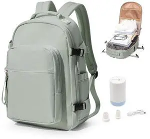 bergsalz Vacuum Backpack With Pump,Travel Laptop Backpacks For Women Men,Airback Backpacks With Vacuum Compression Bags Seal Packing,Carry On Backpack, Personal Item Travel Bag Grey Green