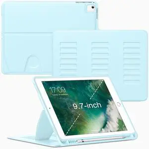 VIKESI Case for iPad 6th / 5th Generation (2018/2017 Released) 9.7-inch and for iPad Air 2/1,Multiple Angles Magnetic Stand Cover,Shockproof Soft Back,Pencil Holder,and Auto Sleep/Wake,Ice Blue