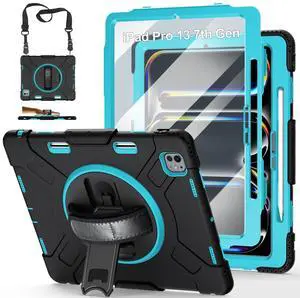 Case for iPad Pro 13 Inch M5 2025/ M4 2024: Military Grade Cover for iPad Pro 13" with Screen Protector - Stand - Handle - Shoulder Strap - Pencil Holder- Mint Green