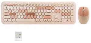 Full Size Wireless Keyboard and Mouse Combo, Silent Thin and Lightweight Membrane Keyboard, Cute Candy Colors, 2.4G USB Wireless, Compatible with Notebook, PC (MilkTea)