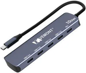 VEMONT 10Gbps USB-C Hub:4-Port 10Gbps Data Transfer and 100W PD Charging for laptops. USB 3.2 Gen 2 Standard. Compatible with MacBook, iPhone, iPad, Surface Pro, and Other USB-C Devices.
