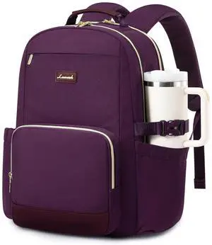 LOVEVOOK Laptop Backpack for Women with Pouch Pocket for Large Capacity Cup,17 Inch Laptop Computer Bag Travel Backpack Purse,Waterproof Work Business Backpack College Teacher Bags,Dark Purple