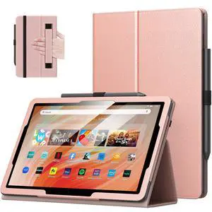 MoKo Case for 10.1" Amazon Kindle Fire HD 10 & 10 Plus Tablet(13th/11th Generation, 2023/2021 Release), Slim Folding Stand Cover with Auto Wake/Sleep, Rose Gold