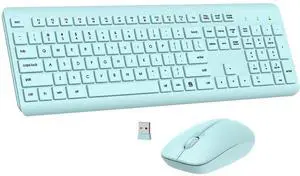 Wireless Keyboard and Mouse Combo, Full Size Silent Ergonomic Keyboard and Mouse, Long Battery Life, Optical Mouse, 2.4G Lag-Free Cordless Mice Keyboard for Computer, Mac, Laptop, PC, Windows(Green)