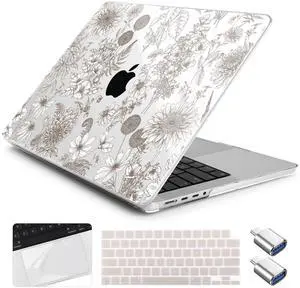 Yebiseven for MacBook Pro 14 Inch Case M5 M4 M3 M2 M1 2025 2024-2021 Model A3434/A3112/A3401/A3185/A2918/A2992/A2779/A2442,Hard Shell with Keyboard Cover+Trackpad Film+OTG Adapter, Dahlia Cosmos