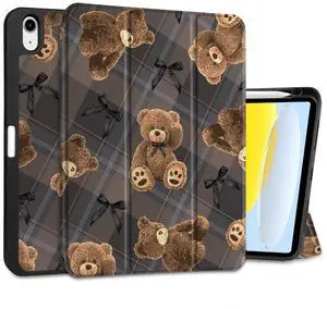 MEEgoodo Case for iPad A16 11th Generation 11 inch 2025/iPad 10th Generation 10.9 inch 2022, Tablet Cover with Trifold Stand + Pencil Holder + Auto Wake/Sleep + Soft TPU Back Cover, Cute Little Bear