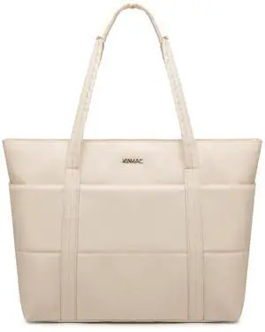 Kinmac Computer Tote Bag for Women, Large Capacity Laptop Tote Handbag for Work Office Travel (Khaki Grid)