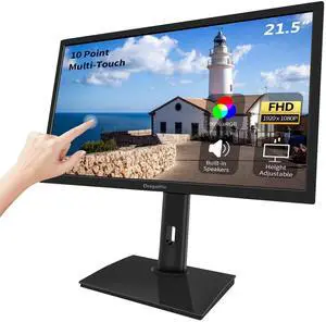 21.5 Inch Touchscreen Monitor FHD 1920x1080P, Height/Pivot/Swivel/Tilt Adjustable PC Touch Display with Built-in Speakers, HDMI, VGA, Type-B, 75Hz Computer Touch Screen Monitor, VESA, Black