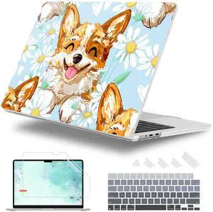 Lepeoac Case for MacBook Air 15 Inch 2025 2024 2023 Release M4 A3241 M3 A3114 M2 A2941, Hard Shell with Screen Protector & Keyboard Cover, Compatible with Touch ID, Cute Corgi Dog