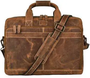 LEATHER VILLAGE 18" Leather Laptop Messenger Briefcase Bag for Men-Leather Satchel for Travel and Office Shoulder Bag- Sun Tan Brown