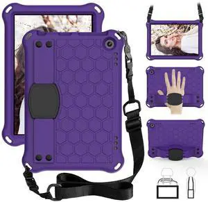 Bumper Case for Fire HD 8"/Plus 10th Gen (2020 Only), Techcircle Shockproof Hand Belt Stand Cover Kids EVA Foam Honeycomb Protective Case with Shoulder Strap Handle Light Cover, Purple