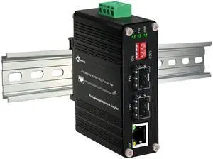 Industrial 10G SFP+ to SFP+ OEO Extender DIN Rail Mount 10G OEO 3R Transparent Repeater Supports 10G SFP+ or 1G SFP Ethernet Media Converter 12-48V DC