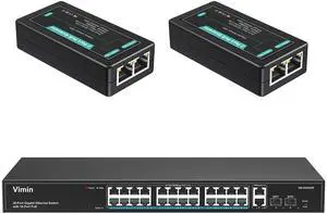 24 Port Gigabit PoE Switch with 2X 2 Port Gigabit PoE Extender for Indoor Use, Support IEEE802.3af/at, Extend Additional 100m Transmission, Mini Size, Plug and Play