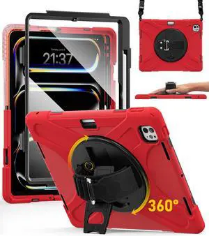 BRAECN for iPad Pro 13 inch Case M5 2025 & M4 2024 Heavy Duty Shockproof Protective with Pencil Holder Screen Protector 360°Rotating Stand Handle & Shoulder Strap Full Body Cover Kids Friendly