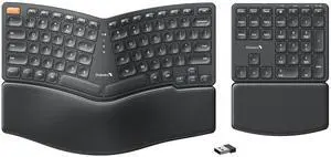 ProtoArc Wireless Ergonomic Keyboard, EK04 2.4GHz USB Wireless Ergo Keyboard with Separate Numeric Keypad, Split Design, Hard Wrist Rest, Rechargeable, for Windows PC/Laptop/Desktop