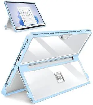 SSS·GRGB Case Updated Version fit Microsoft Surface Pro 11/10 /9/8 13-Inch, All-in-one Rugged Case Compatible with Type Cover Keyboards, Transparent&Light Blue