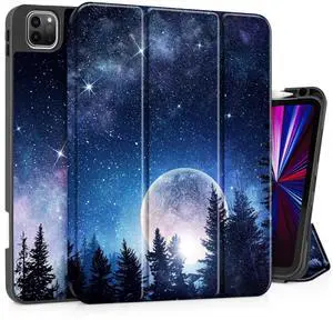 Tuiklol Case for iPad Pro 11 Inch 4ht/3rd/2nd/1st Gen 2022 2021 2020 2018 Release, Build-in Pencil Holder with Slim Stand TPU Back Cover & Trifold Stand & Auto Wake/Sleep Tablet Case,Moonlight