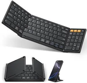 OMOTON Foldable Bluetooth Keyboard Supports Up to 3 Devices, Rechargeable Wireless for iPad iOS Android Tablet MacOS Windows Laptop PC, Full Size Folding Travel Keyboard