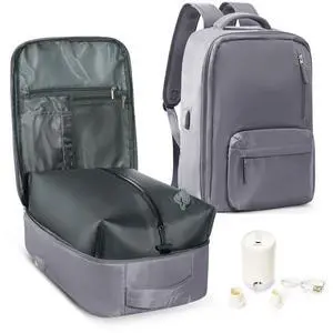 Vacuum Seal Backpack for Travel with Air Pump Vacpack Carry on Flight Approved Compression Daypack Laptop Space Saver Bags Storage with Vacuum System 18x14x8 inches Travel Bag Women Men Grey