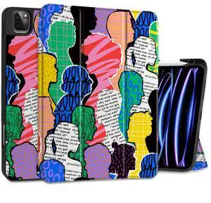 MEEgoodo Case for iPad Pro 12.9 Case M2 6th/5th/4th/3rd Generation 2022 2021 2020 2018, Protective Tablet Cover with Soft Back Shell for Kids, Diverse People Abstract Art