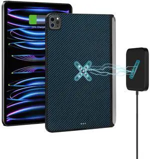 PITAKA iPad Pro 12.9 Case - Magnetic Wireless Charging, Magic Keyboard Compatible, Apple Pencil 2 Support, 1500D Aramid Fiber, Black/Blue