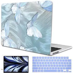 LCMOCICO for MacBook Air 13.6 inch Case M4 2025 A3240 2024 M3 A3113 M2 A2681 2022 2023,Crystal Clear Printed Pattern Plastic Hard Shell Cover for 2025 MacBook Air 13 M4 Touch ID, Tin Foil Butterfly
