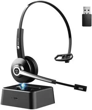 Earbay Trucker Bluetooth Headset, Wireless Headphones with Mic Mute & USB Dongle, Wireless Headset with Microphone Noise Canceling & Charing Base for Work/PC Computer/Phones/Office/Meeting
