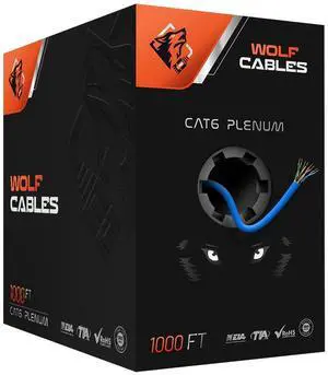 WOLF CABLES | Heavy-Duty CAT6 Plenum Cable 1000ft | UTP, 23AWG, 550MHz | DSX-8000 Certified | Stable & Remarkable Performance (Blue)