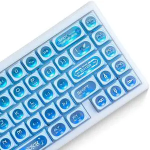 OHY XVX Blue Shine Through Keycaps for Mechanical Keyboards - 136 Keys Blue Translucent Cat Eye Design,Cherry MAX Profile, PC+PBT Frosted RGB Keycaps
