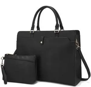 YZAOLL 15.6 Inch Laptop Bag for Women,Lightweight Vegan Leather Work Tote with Clutch Purse,Water-resistant Business Briefcase - Large Capacity Office Bag for Travel,College Essentials(Gift),Black