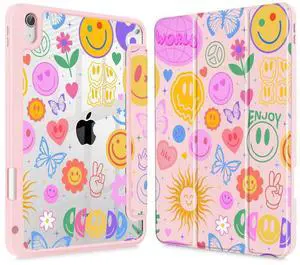 May Chen for iPad (A16) 11th Generation Case 11 Inch 2025, iPad 10th Gen Case 2022 10.9 inch, Built-in Pencil Holder with Shockproof Cover Clear Back Shell Auto Wake/Sleep, Smile Pattern