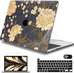 Mektron for MacBook Pro 13-inch Case 2022 2021 2020 Release A2338 M2 M1 A2289 A2251, Printed Plastic Hard Shell Cover for New MacBook Pro 13.3-inch Touch Bar Fits Touch IDPeony Flowers C186