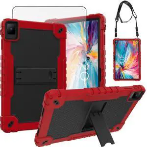 Doemoil for TCL TAB 10 NXTPAPER 5G 10.4 Inch Tablet Case Shockproof Silicone Protective Cover with Screen Protector for TCL TAB 10 NXTPAPER 5G 10.4 Inch Model 9199S Tablet (Red/Black/1 PC)