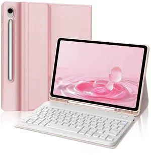 Keyboard Case for Samsung Galaxy Tab S10 Lite/ S10 FE /S9 FE 10.9 /S9 11 Inch, Detachable Wireless Keyboard, with S Pencil Holder Case and Detachable Wireless Keyboard,Auto Wake/Sleep(Pink)