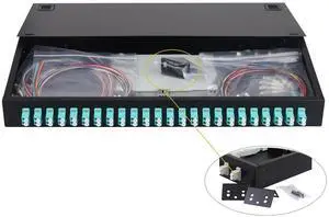 1 Pack 48-Strand LC OM3 Multimode Fiber Optic Patch Panel | Rack Mount Enclosure with Splice Trays, LC UPC Couplers & Pigtails | Compatible with 19-Inch Network Rack Cabinets (24 Duplex Ports)