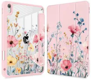 May Chen Case for iPad Air 11 (M3 2025 / M2 2024) 7th 6th, iPad Air 4 & 5 10.9 Inch 5th 4th (2022/2020) - Pencel Holder + Auto Sleep/Wake, Transparent Shockproof Back Cover, Wildflower