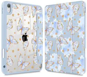 Tuiklol Case for iPad 11 inch (A16 Chip) 2025 Gen 11th / iPad 10.9 inch 2022 10th Gen, Buit in Pencil Holder with Shockproof Cover Clear Transparent Back Shell Auto Wake/Sleep,Blue Butterfly