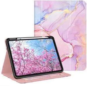 OKP Case for iPad 11-inch (A16) 2025 / 10th Generation 2022, for ipad 11th /10th 10.9 inch with Multi-Angle Viewing PU Leather Stand Cover with Pencil Holder & Pocket, Auto Sleep/Wake, Marble Rosegold