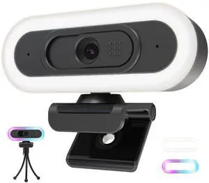 saylas 2K Webcam with Lights, Upgraded 2K@60FPS/1080P@60FPS Webcam with Microphone, 65° FOV, USB Computer Camera for PC, Autofocus, Noise Cancellation, Privacy Cover, Web Camera for Computer/Laptop