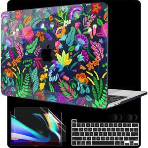 MEEgoodo Case for MacBook Pro 13 inch Case 2022 2021 2020 A2338 M2/M1 A2251 A2289,Laptop Hard Shell with Keyboard & Camera Cover Compatible with 13 inch MacBook Pro,Bright Flowers & Tropic Leaves